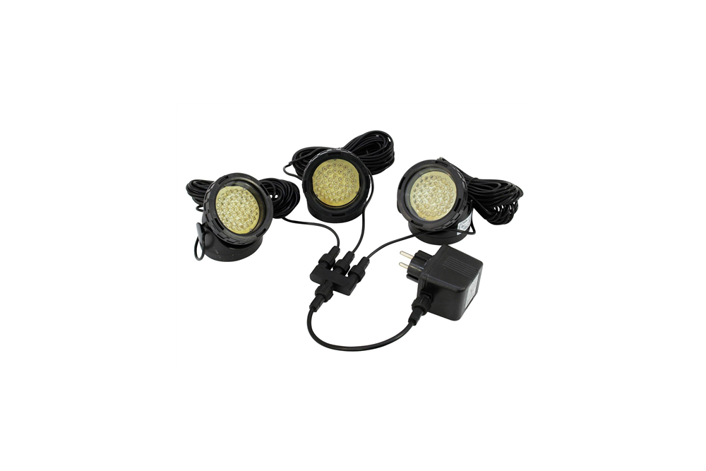 LED 3er-Set Teich- | Springbrunnenleuchten IP68 - je 40x 5mm LEDs GELB