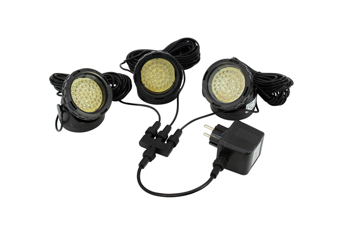 LED 3er-Set Teich- | Springbrunnenleuchten IP68 - je 40x 5mm LEDs GELB