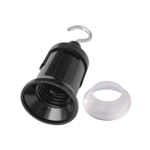 E27 - "Easy Click" Duroplast Illu Fassung mit Haken und konischer Silikon Dichtung für Flachkabel