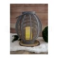 Große Solar Laterne in Rattan-Optik mit LED Kerze H: 45,5 cm GRAU