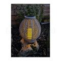 Große Solar Laterne in Rattan-Optik mit LED Kerze H: 45,5 cm GRAU
