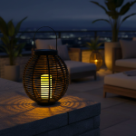 Große Solar Laterne in Rattan-Optik mit LED Kerze...