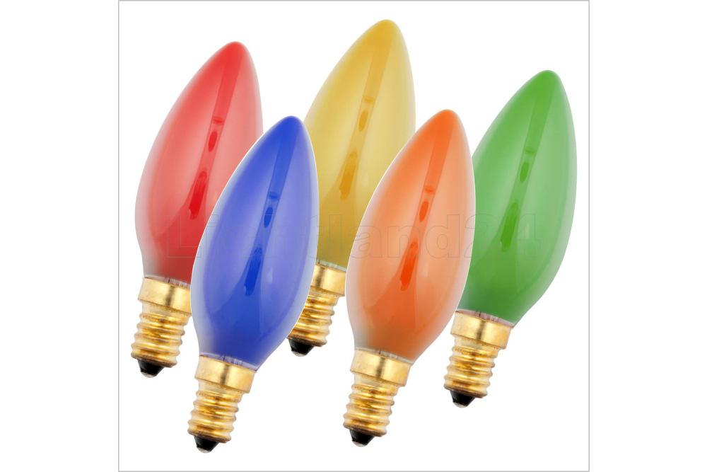 E14 - 5er MIX farbige Kerzenlampen, 25 Watt