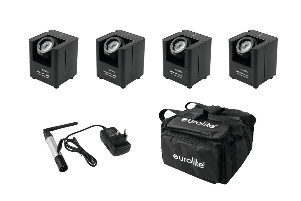 EUROLITE Set 4x AKKU UP-1 + SB-4 Soft-Bag + QuickDMX Funksender