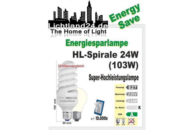 E27 - Hochleistungs-Spirale Energiesparlampe - 24 Watt HQ