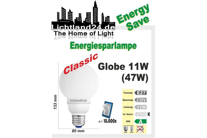 E27 - Qualitäts Classic Globe Energiesparlampe - 11...