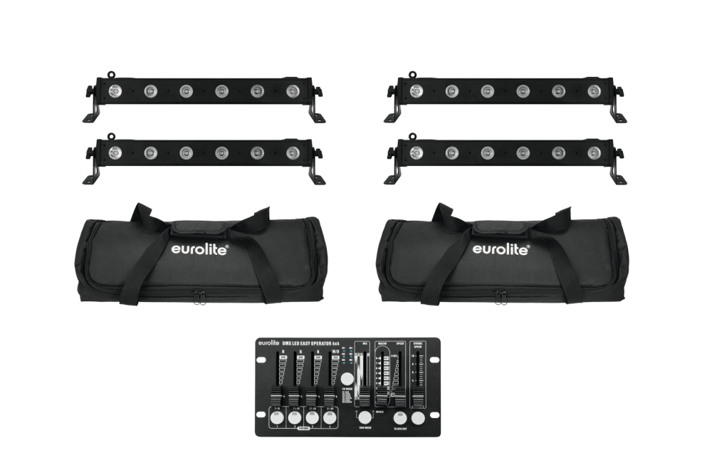 EUROLITE Set 4x LED BAR-6 QCL RGBW + 2x Soft-Bag + Controller