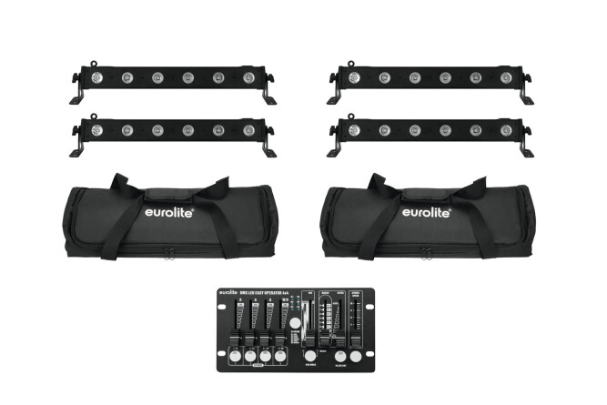 EUROLITE Set 4x LED BAR-6 QCL RGBW + 2x Soft-Bag +...
