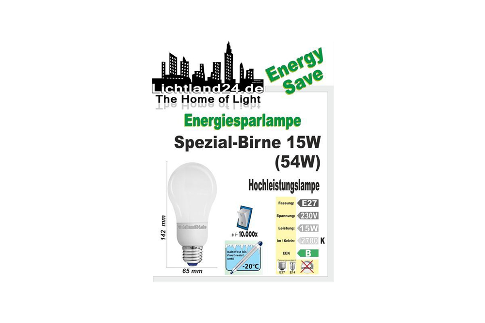 E27 - Hochleistungs-Birne KÄLTEFEST - Energiesparlampe - 15 Watt HQ