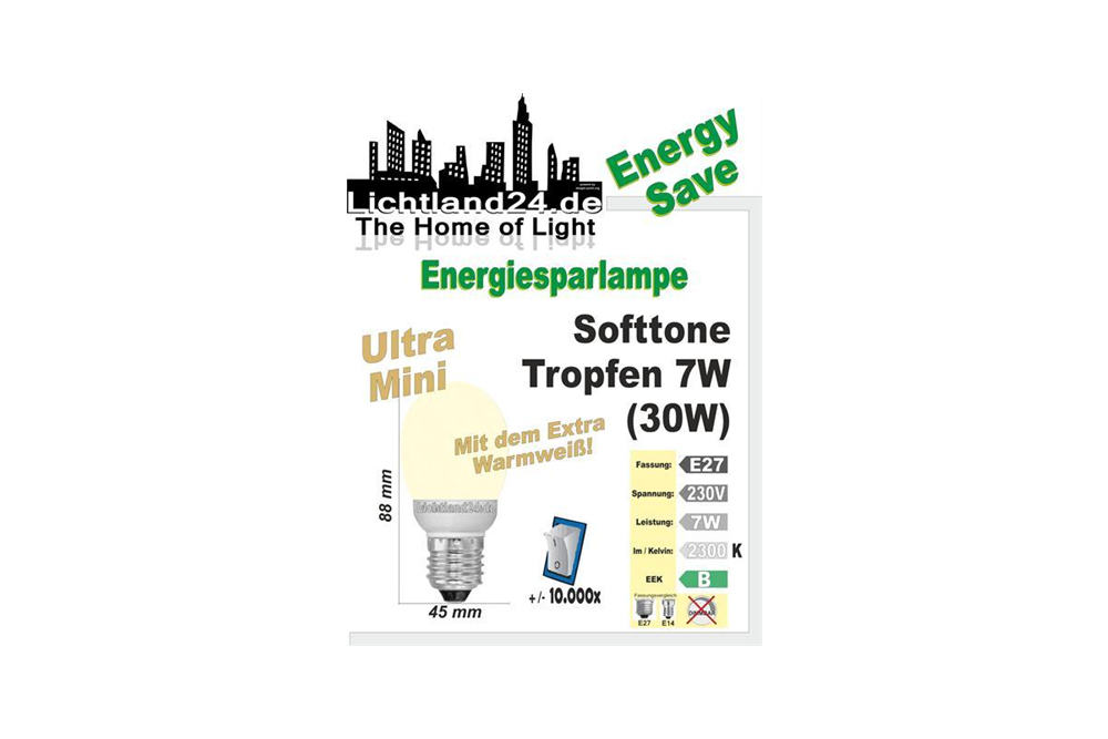 E27 - Ultra Mini Softtone Energiesparlampe Tropfenlampe - 7 Watt