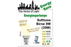 E27 - Ultra Mini Softtone Energiesparlampe Birne - 9 Watt