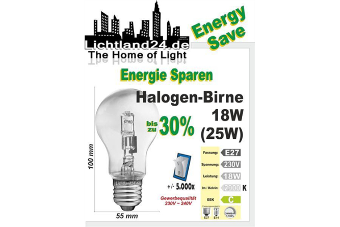 E27 - Halogen Energy Save Birne 20 Watt - wie...