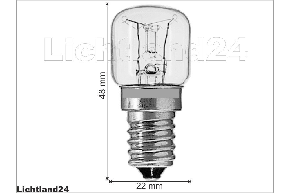 E14 - 15W - Backofenlampe - klar - Pigmy / Kolbenform 48x22mm
