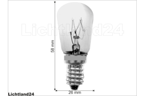 E14 - 25W - Backofenlampe - klar - Pigmy / Kolbenform 58x26mm
