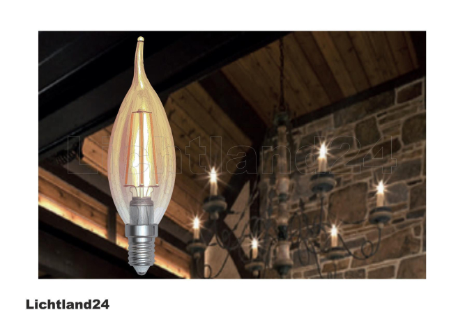 LED Filament Windstoß Kerze Flame C35 Retro Vintage E14 4W 2200K extra warmweiß (Retro/Gold)