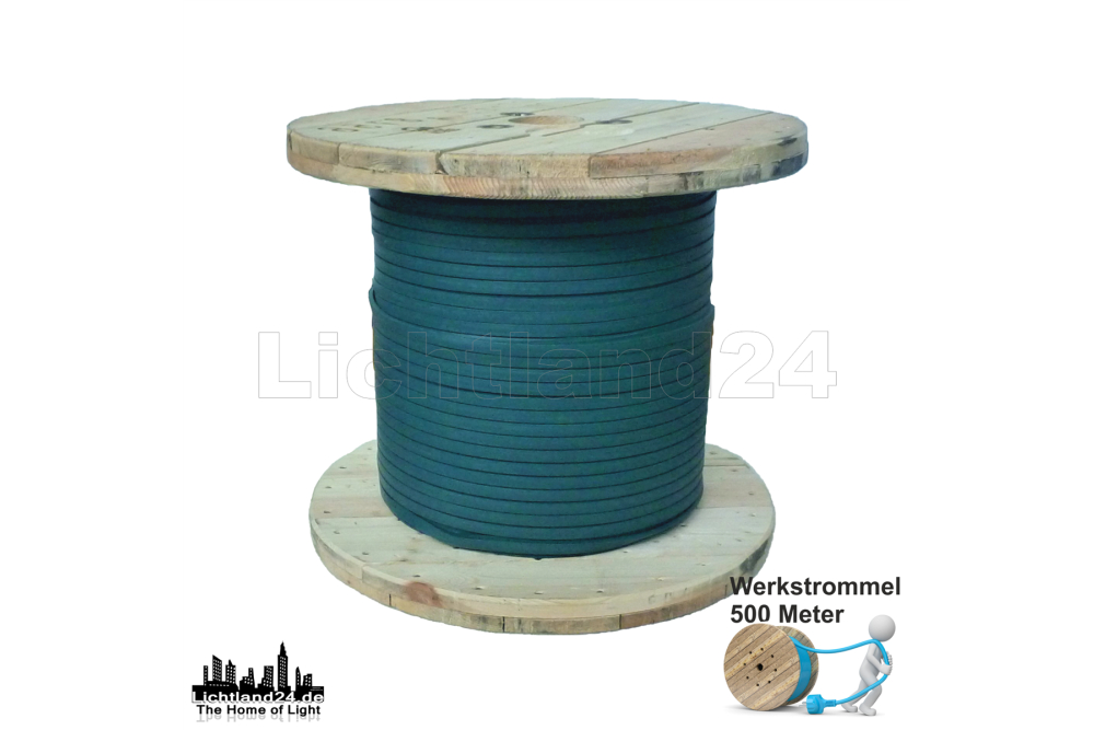 500m Illu Kabel Flachleitung als Werkstrommel grün H05RNH2-F 2x1,5 (IP44)