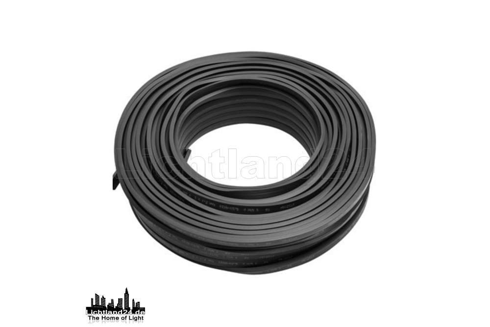 50m Illu Kabel Flachleitung als Ring schwarz H05RNH2-F 2x1,5 (IP44)