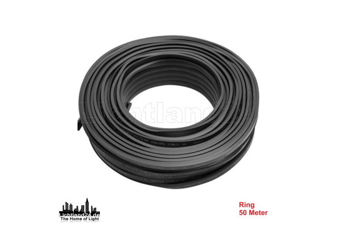 50m Illu Kabel Flachleitung als Ring schwarz H05RNH2-F...