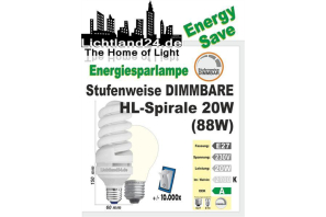 E27 - Stufenweise dimmbare Energiesparlampe Spirale 20 Watt
