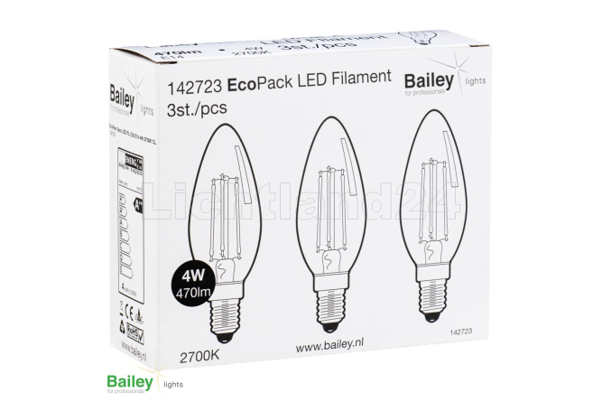 EcoPack 3x E14 LED FILAMENT Kerze C35 - 4W (= 25W) 2700K...