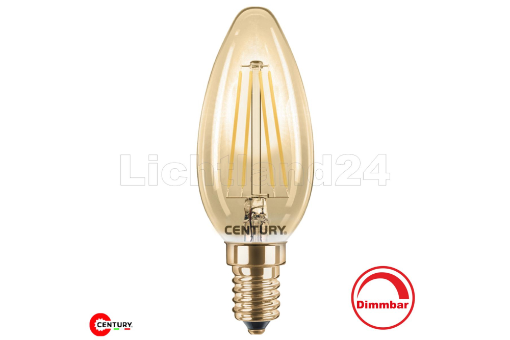 EPOCA - E14 - LED Fil. Kerze C35 Gold - 4W (= 30W)  - 2200K Retro / Vintage (dimmbar)