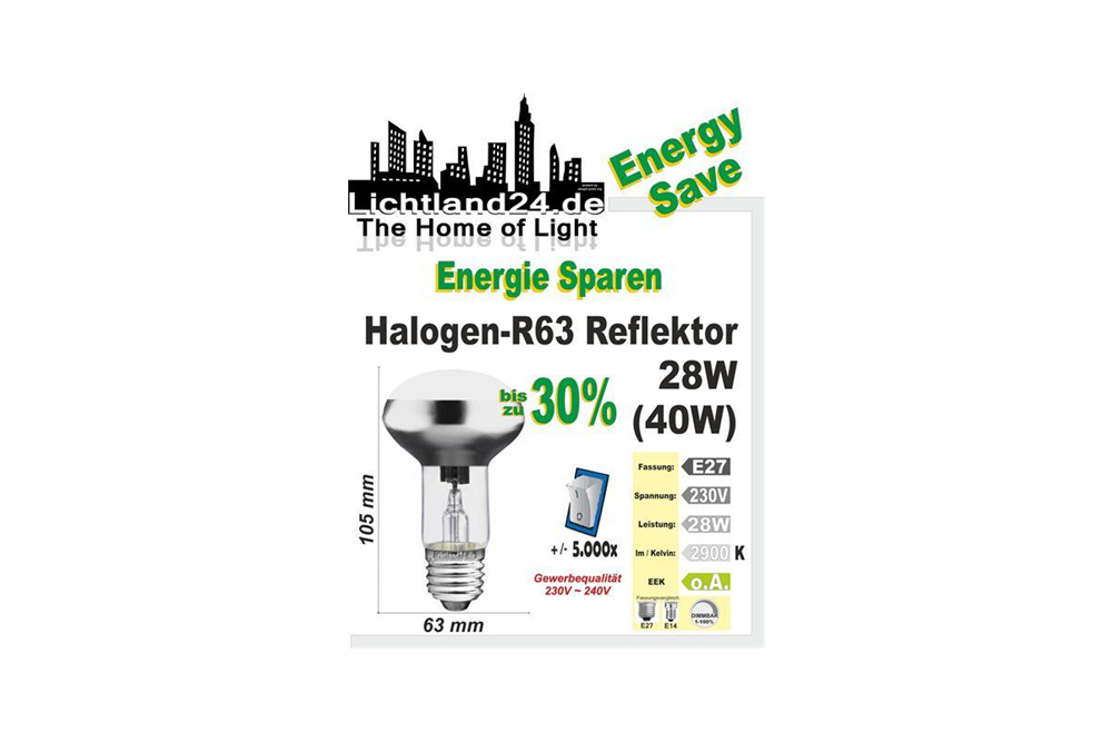 E27 - Halogen Energy Save R63 Reflektor matt  28 Watt - wie herkömmlicher Reflektor