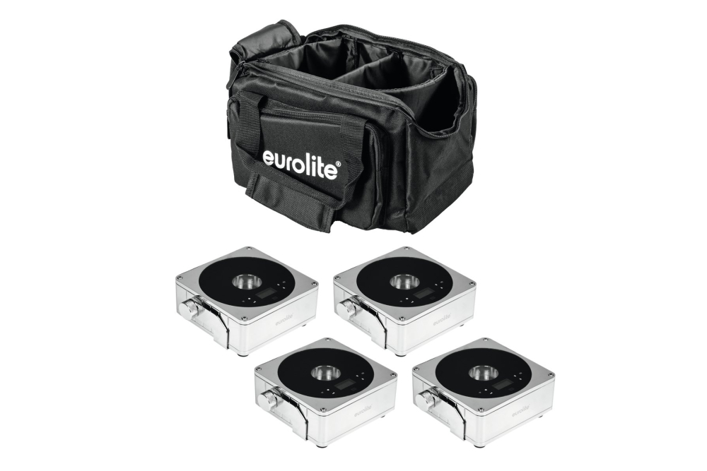 EUROLITE Set 4x AKKU IP Flat Light 1 chrom + Soft-Bag