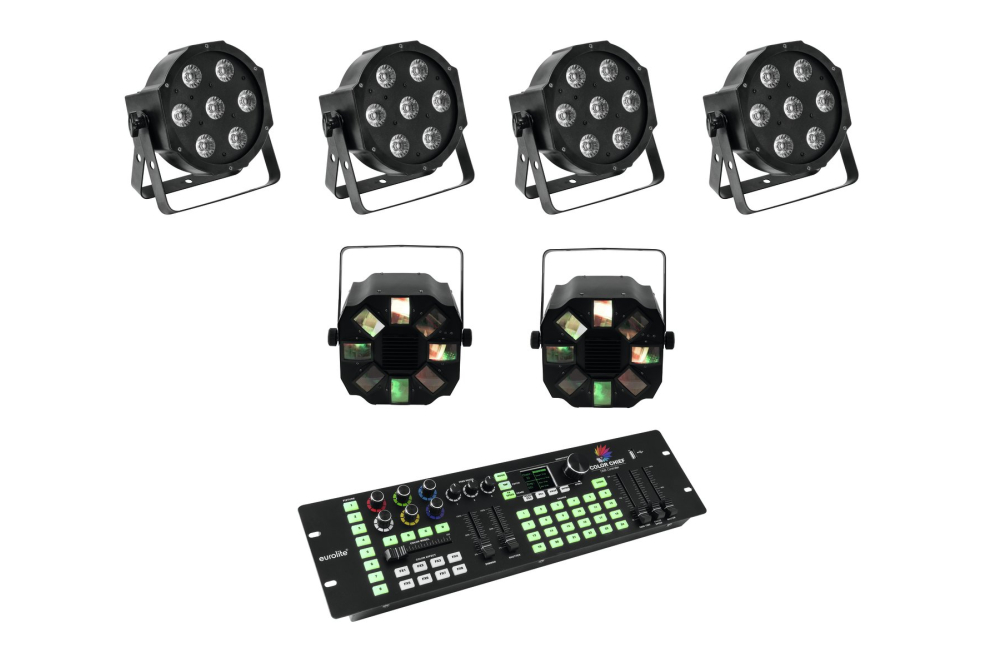 EUROLITE Set 4x LED SLS-7 HCL Floor + 2x LED FE-700 + DMX LED Color Chief Controller