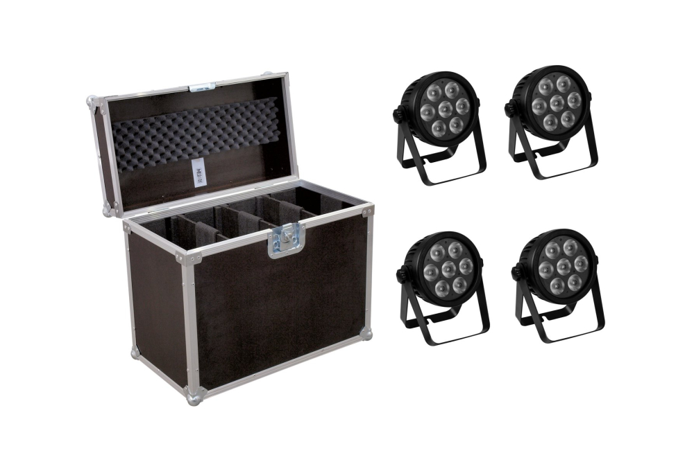 EUROLITE Set 4x LED 7C-7 Silent Slim Spot + Case