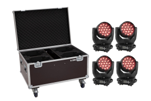 EUROLITE Set 4x LED TMH-X4 Moving-Head Wash Zoom + EU Case mit Rollen