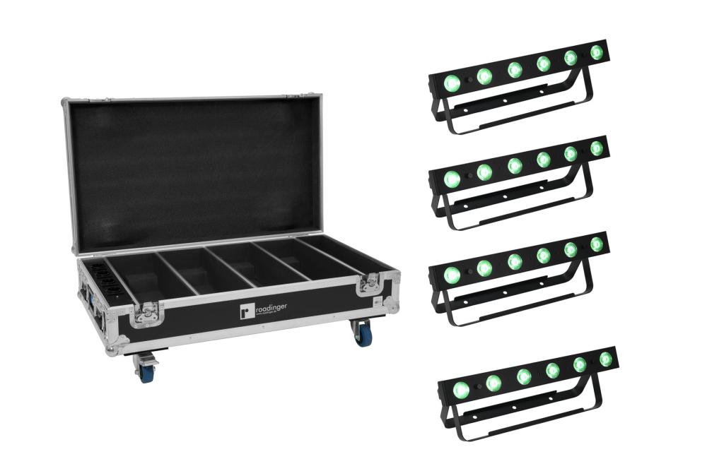 EUROLITE Set 4x AKKU Bar-6 QCL + Flightcase mit Ladefunktion