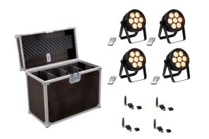 EUROLITE Set 4x LED 4C-7 Silent Slim Spot + USB QuickDMX + Case