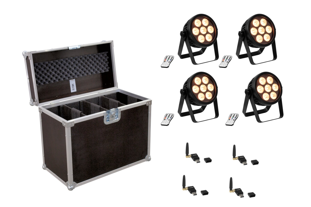 EUROLITE Set 4x LED 7C-7 Silent Slim Spot + USB QuickDMX + Case