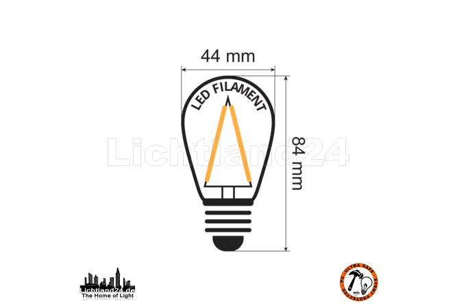 E27 City LED - 4 Watt ST44 dimmbare Lang-Tropfenlampe Filament extra warmweiß 2000K (vergl. +25W)