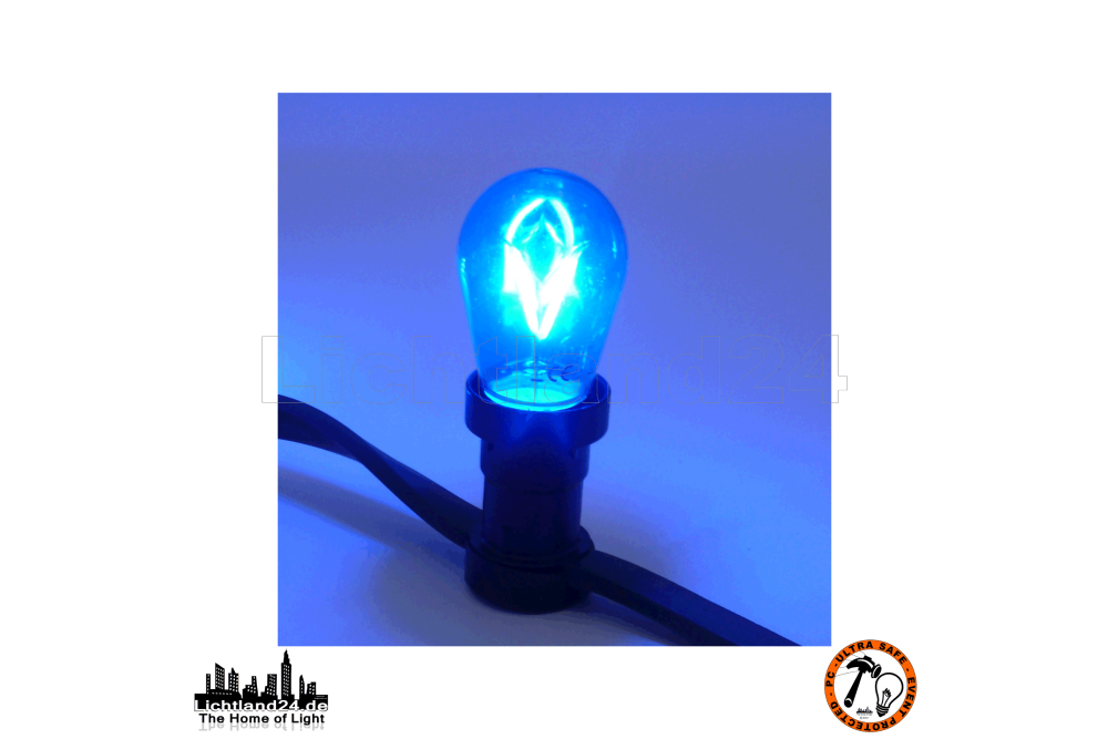E27 City LED - 3,5 Watt ST44 dimmbare Lang-Tropfenlampe Filament BLAU (vergl. +25W)