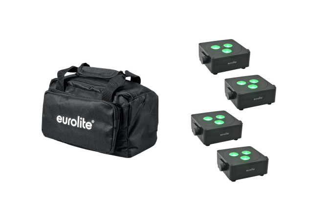 EUROLITE Set 4x AKKU IP Flat Light 3 sw + Soft-Bag
