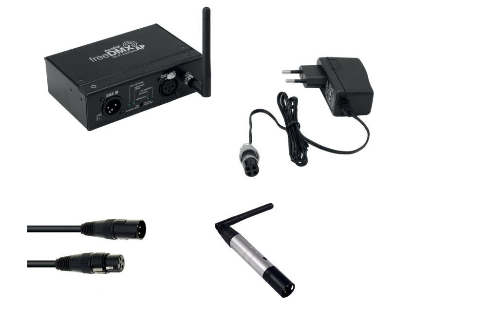 EUROLITE Set freeDMX AP Wi-Fi Interface + QuickDMX Funksender + DMX Kabel