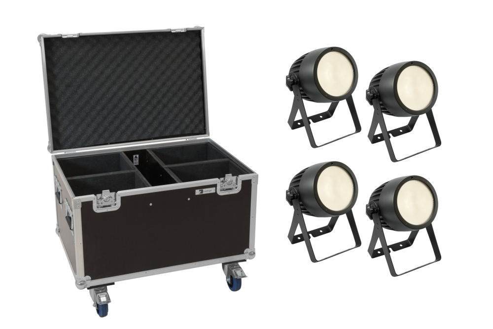 EUROLITE Set 4x LED Theatre COB 200 WW + Case mit Rollen