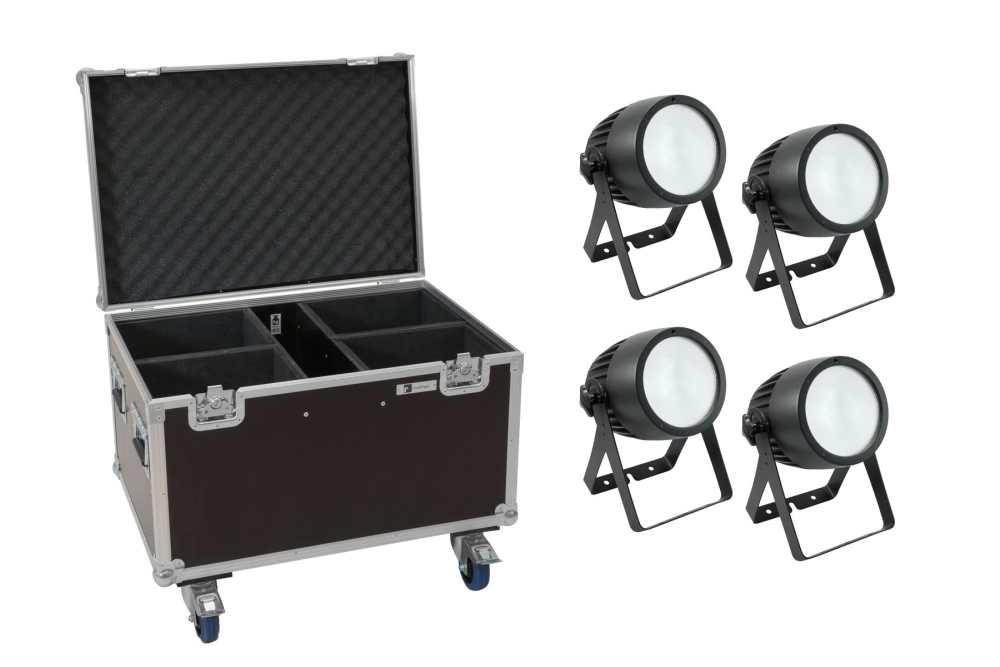 EUROLITE Set 4x LED Theatre COB 200 WW/CW + Case mit Rollen