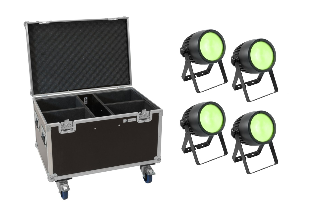 EUROLITE Set 4x LED Theatre COB 200 RGB+WW + Case mit Rollen