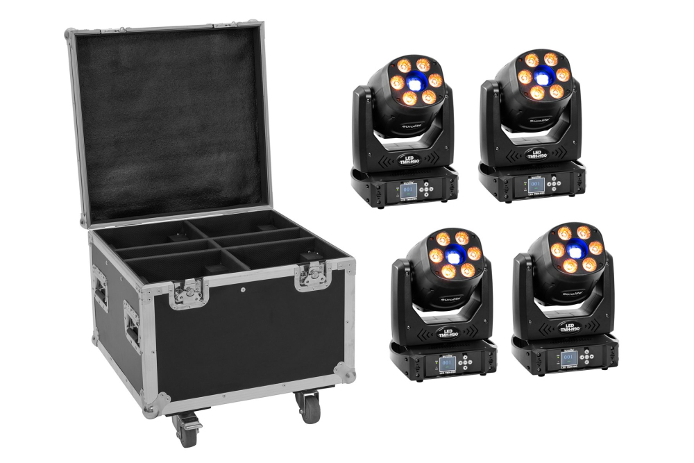 EUROLITE Set 4x LED TMH-H90 + Case mit Rollen