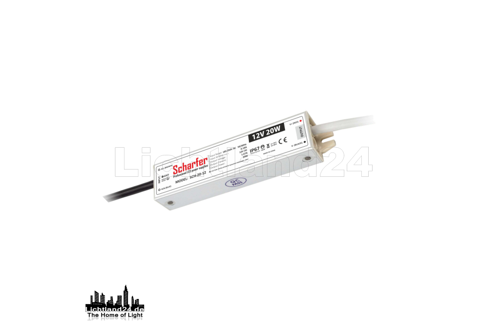 HQ Scharfer LED Trafo 20W / 12V 100-250V IP67