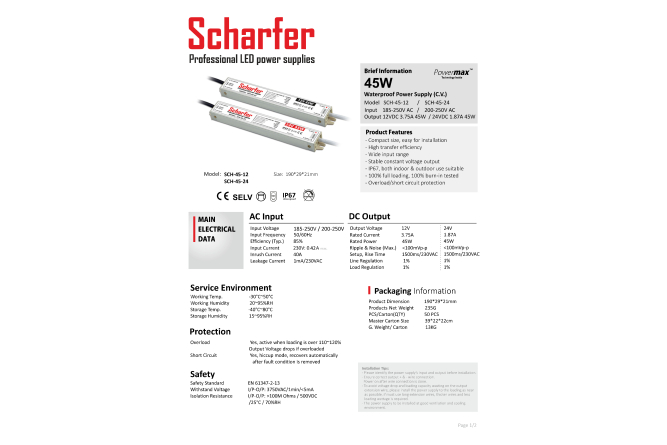HQ Scharfer LED Trafo 45W / 24V 200-250V IP67