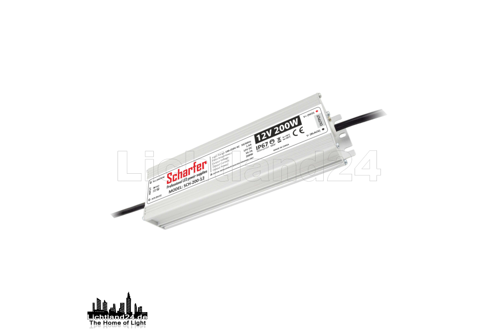 HQ Scharfer LED Trafo 200W / 12V 190-250V IP67