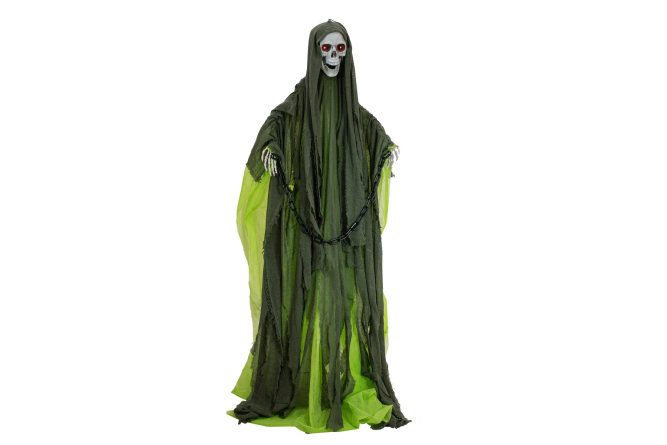 EUROPALMS Halloween Figur Skelett mit grünem Umhang,...