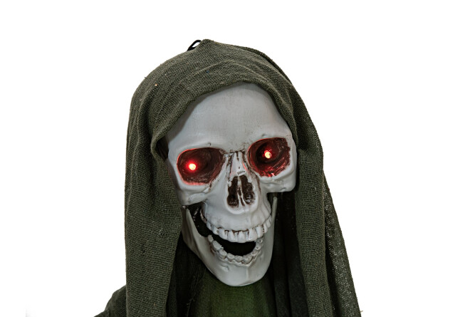 EUROPALMS Halloween Figur Skelett mit grünem Umhang, animiert, 170cm