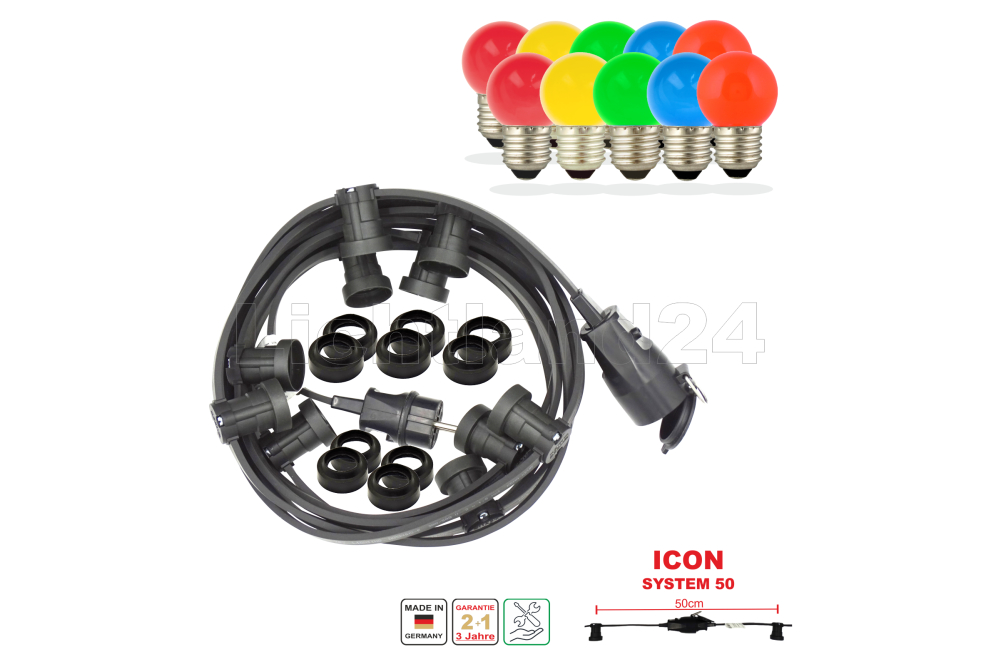 ICON Endlos Illu Lichterkette - Set 5M /10F + 10 x 1W G45 Color LED