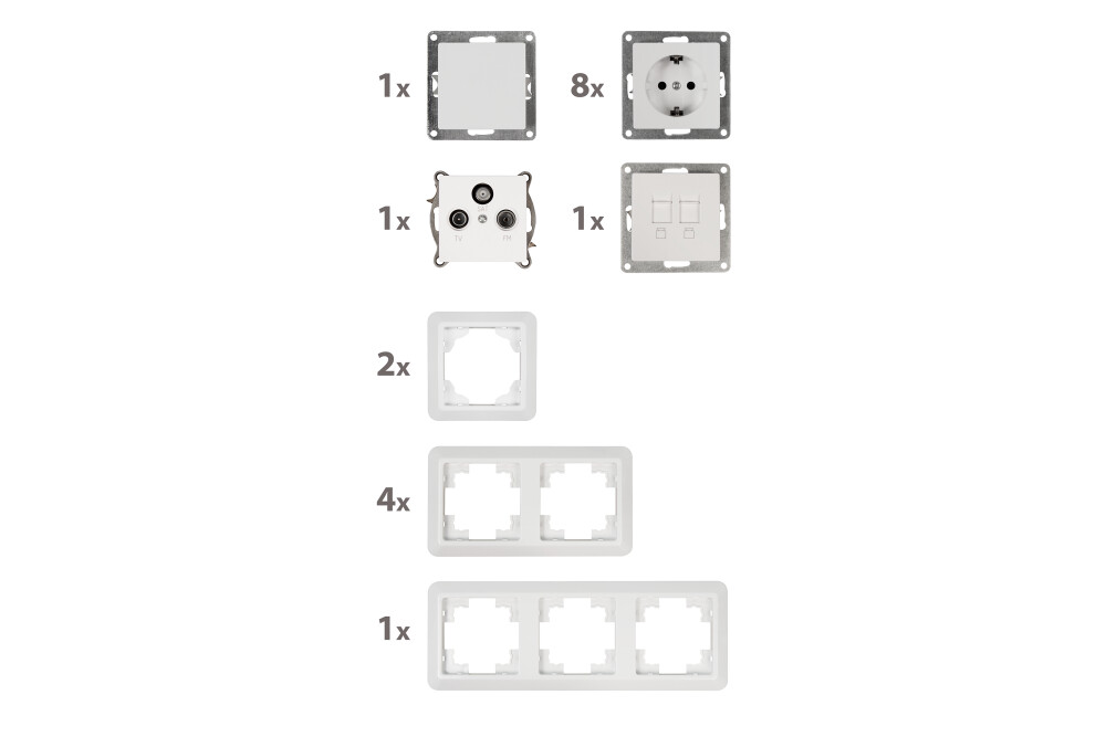 Schalter und Steckdosen Set CUP für Arbeitszimmer 18-teilig, UP, weiß