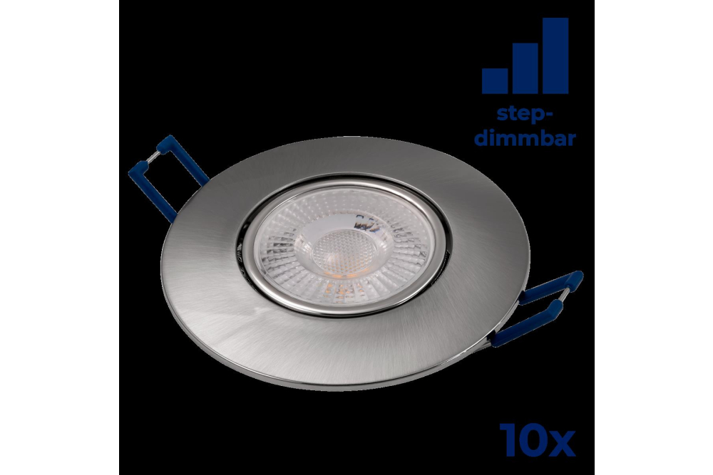 10er Set EL-313D LED-Einbauleuchte 4,5W, 450Lumen, 3000K, silber, step-dimmbar