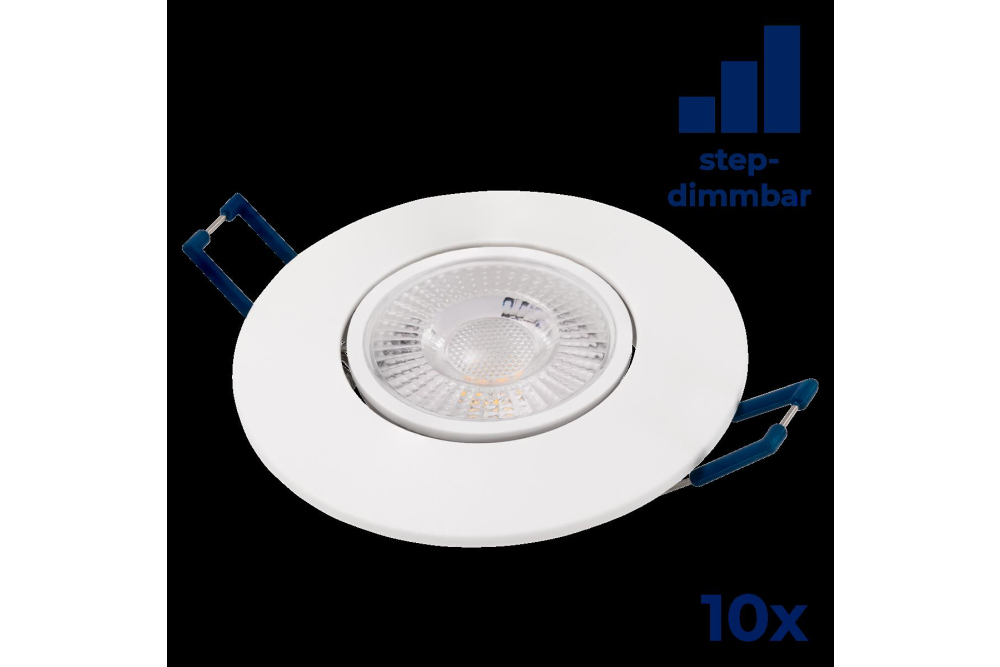 10er Set EL-313D LED-Einbauleuchte 4,5W, 450Lumen, 3000K, weiß, step-dimmbar